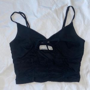Urban Outfitters Black Semi-Mesh Tie Front Top